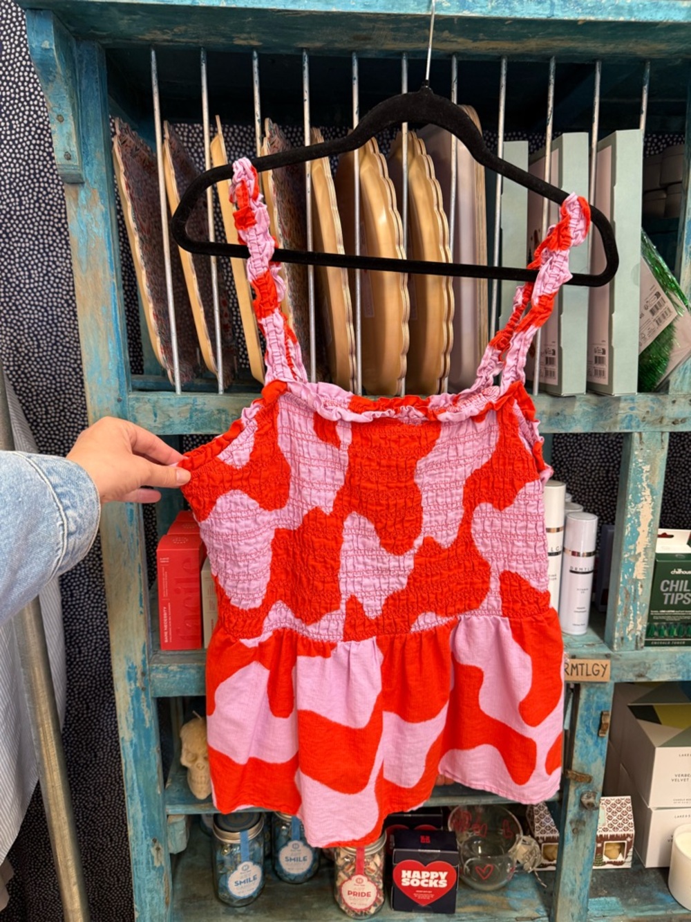 Ava & Viv Pink and Orange Smocked Ruffle Strap Top